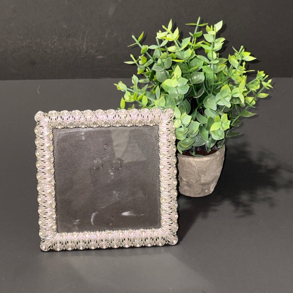 Vintage Style Silver Ornate Rhinestone Filigree 3.5x4 Picture Frame Crystal Trim